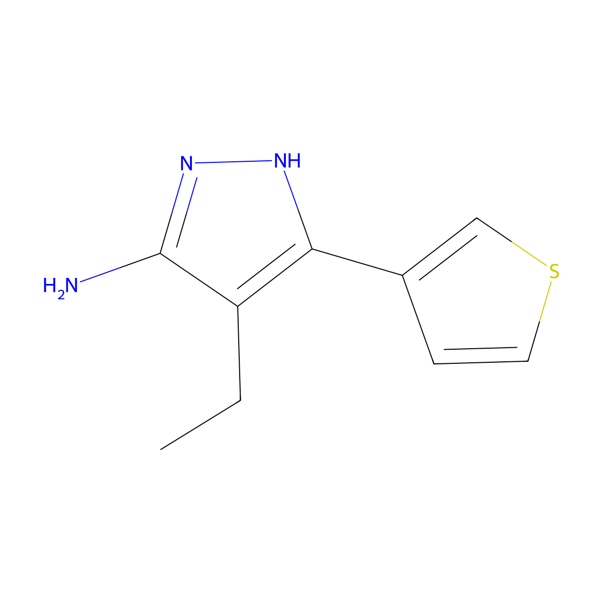 4-ethyl-3-(thiophen-3-yl)-1H-pyrazol-5-amine molecular structure, CAS 1187560-97-9
