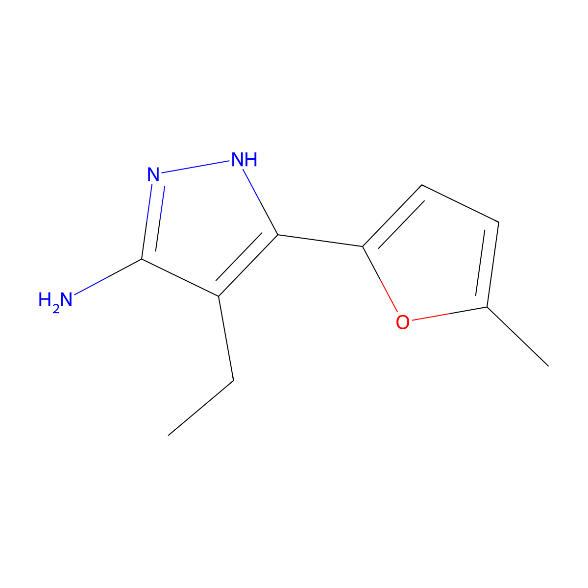 4-Ethyl-3-(5-methylfuran-2-YL)-1H-pyrazol-5-amine molecular structure, CAS 1187561-21-2