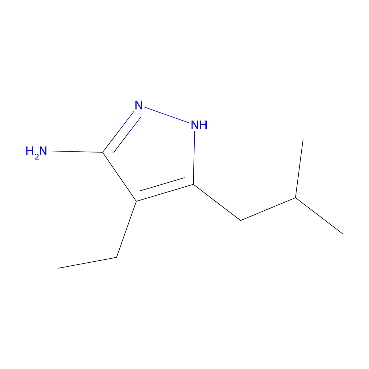 4-Ethyl-3-(2-methylpropyl)-1H-pyrazol-5-amine molecular structure, CAS 1187561-77-8