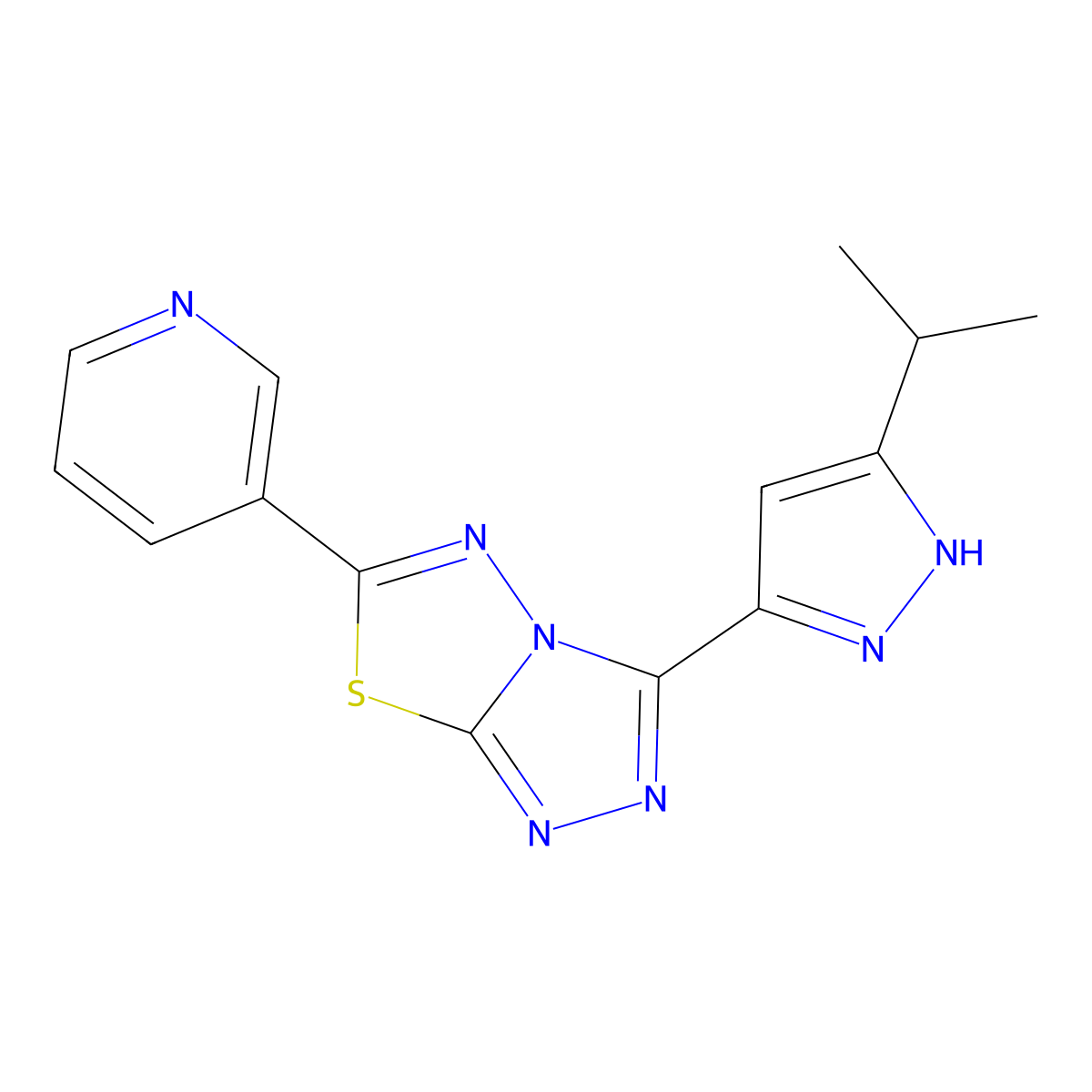 3-[3-(propan-2-yl)-1H-pyrazol-5-yl]-6-(pyridin-3-yl)[1,2,4]triazolo[3,4-b][1,3,4]thiadiazole molecular structure, CAS 1187562-48-6