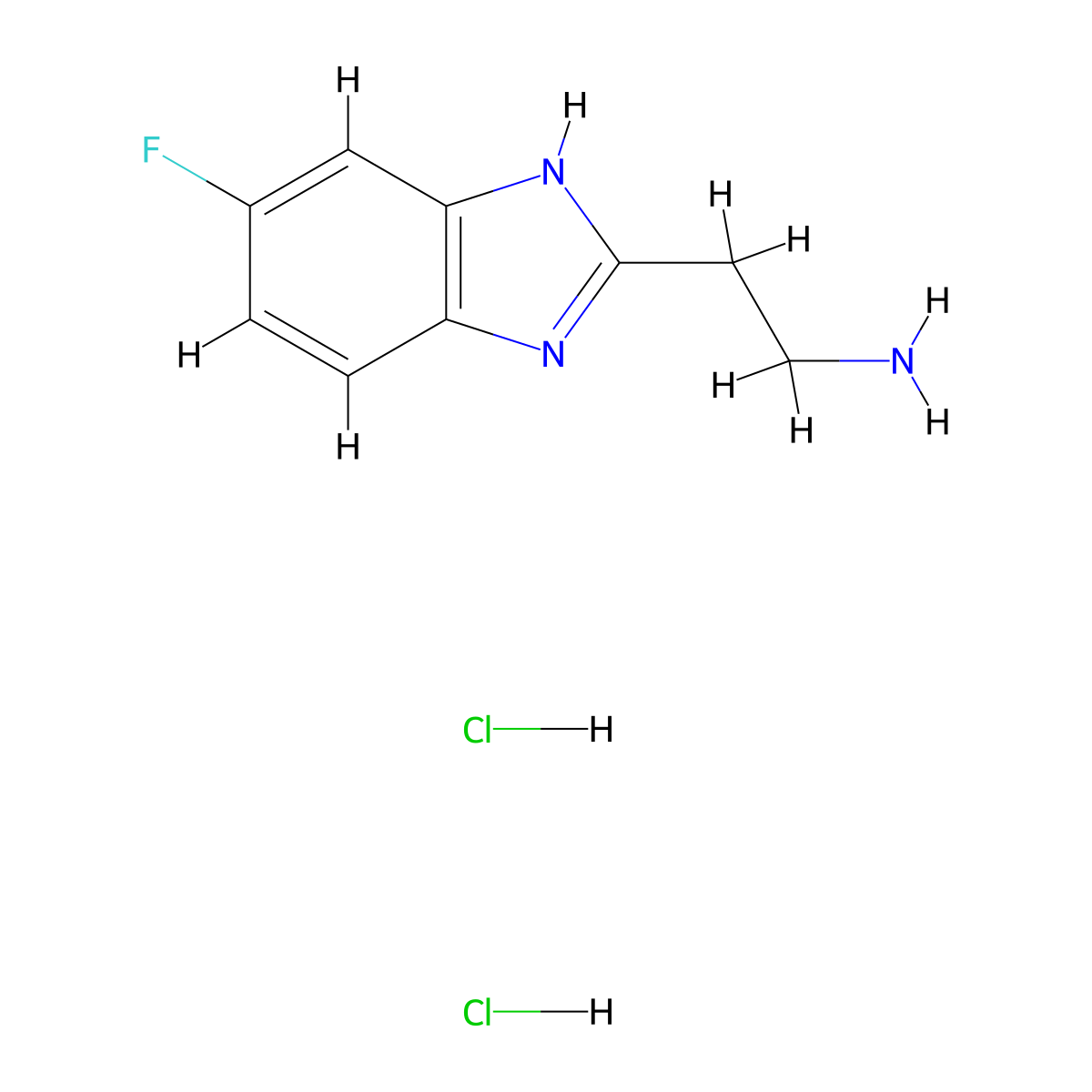 2-(5-fluoro-1H-1,3-benzodiazol-2-yl)ethan-1-amine dihydrochloride molecular structure, CAS 1187582-42-8