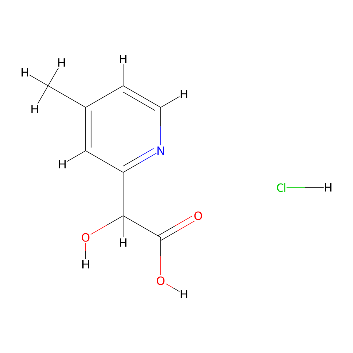 2-Hydroxy-2-(4-methylpyridin-2-yl)acetic acid hydrochloride molecular structure, CAS 1187582-46-2
