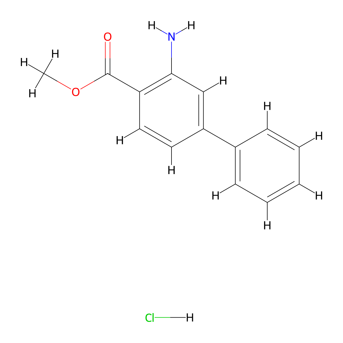 Methyl 3-aminobiphenyl-4-carboxylate hydrochloride molecular structure, CAS 1187582-66-6