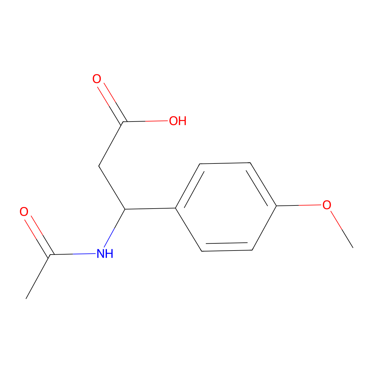 (3R)-3-acetamido-3-(4-methoxyphenyl)propanoic acid molecular structure, CAS 1187591-56-5