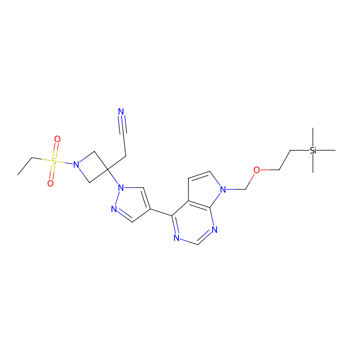 2-(1-(Ethylsulfonyl)-3-(4-(7-((2-(trimethylsilyl)ethoxy)methyl)-7H-pyrrolo[2,3-d]pyrimidin-4-yl)-1H-pyrazol-1-yl)azetidin-3-yl)acetonitrile molecular structure, CAS 1187594-13-3