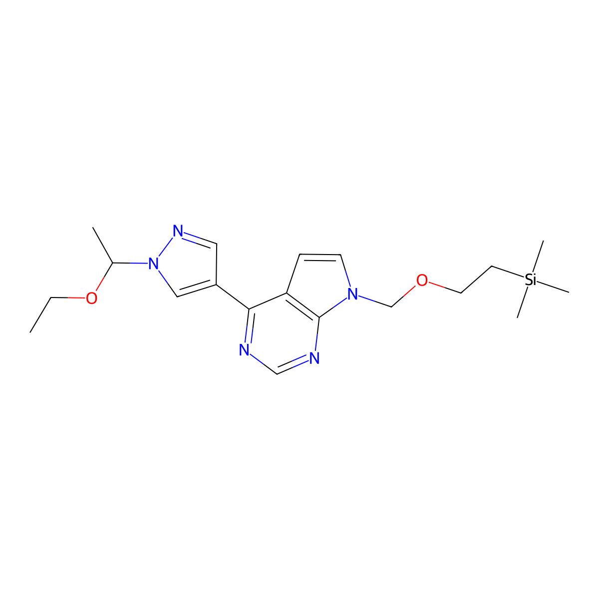 4-(1-(1-ethoxyethyl)-1H-pyrazol-4-yl)-7-((2-(trimethylsilyl)ethoxy)methyl)-7H-pyrrolo[2,3-d]pyrimidine molecular structure, CAS 1187595-88-5