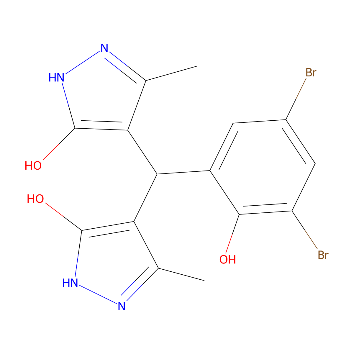 4,4'-[(3,5-dibromo-2-hydroxyphenyl)methanediyl]bis(3-methyl-1H-pyrazol-5-ol) molecular structure, CAS 1187631-05-5