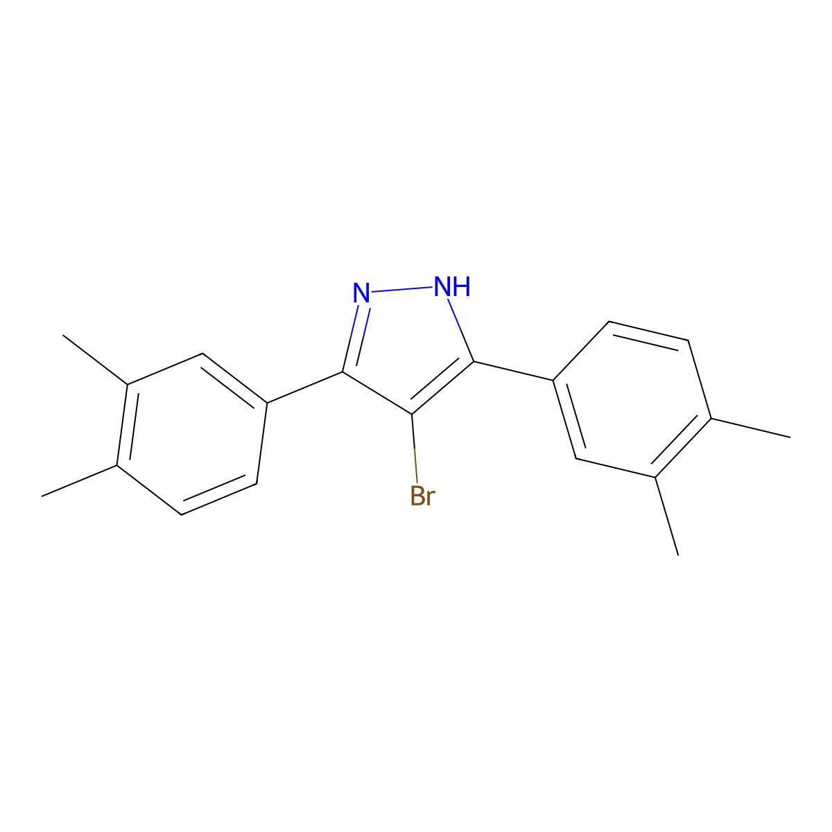 4-bromo-3,5-bis(3,4-dimethylphenyl)-1H-pyrazole molecular structure, CAS 1187632-17-2