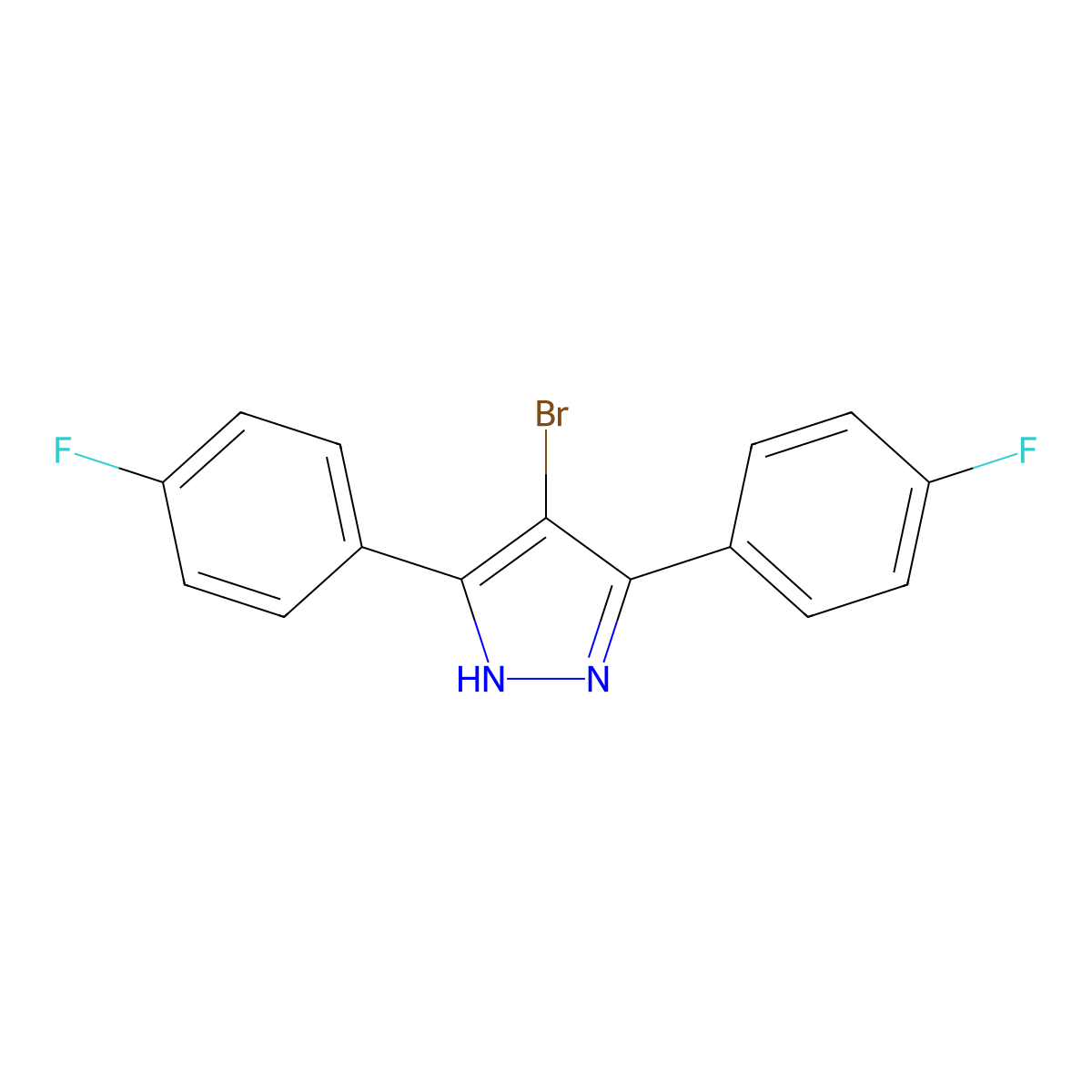 4-bromo-3,5-bis(4-fluorophenyl)-1H-pyrazole molecular structure, CAS 1187632-18-3