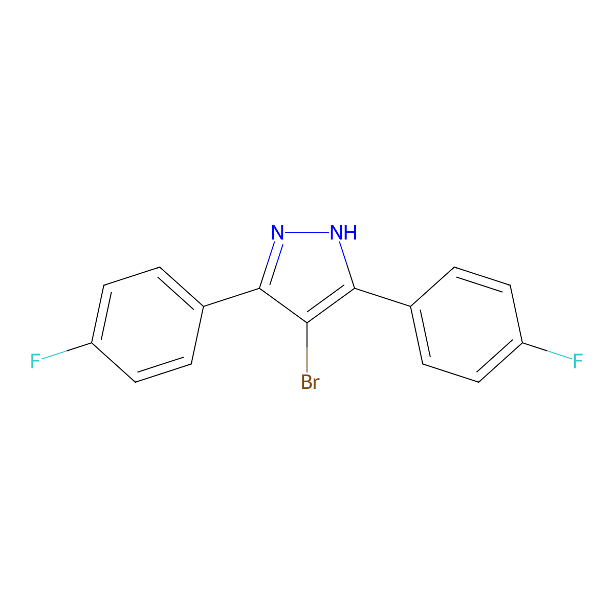 4-bromo-3,5-bis(4-fluorophenyl)-1H-pyrazole molecular structure, CAS 1187632-18-3