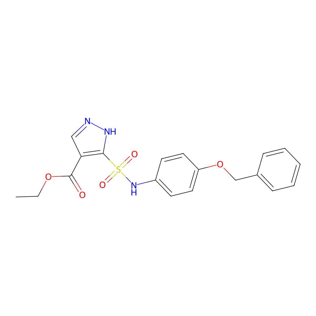 ethyl 5-{[4-(benzyloxy)phenyl]sulfamoyl}-1H-pyrazole-4-carboxylate molecular structure, CAS 1187634-11-2