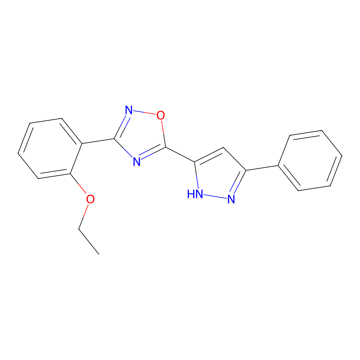 3-(2-ethoxyphenyl)-5-(3-phenyl-1H-pyrazol-5-yl)-1,2,4-oxadiazole molecular structure, CAS 1187634-18-9