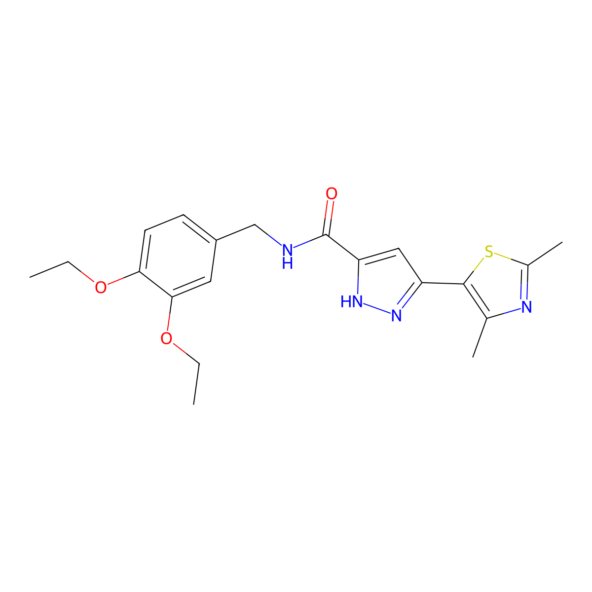 N-(3,4-diethoxybenzyl)-3-(2,4-dimethylthiazol-5-yl)-1H-pyrazole-5-carboxamide molecular structure, CAS 1187634-37-2