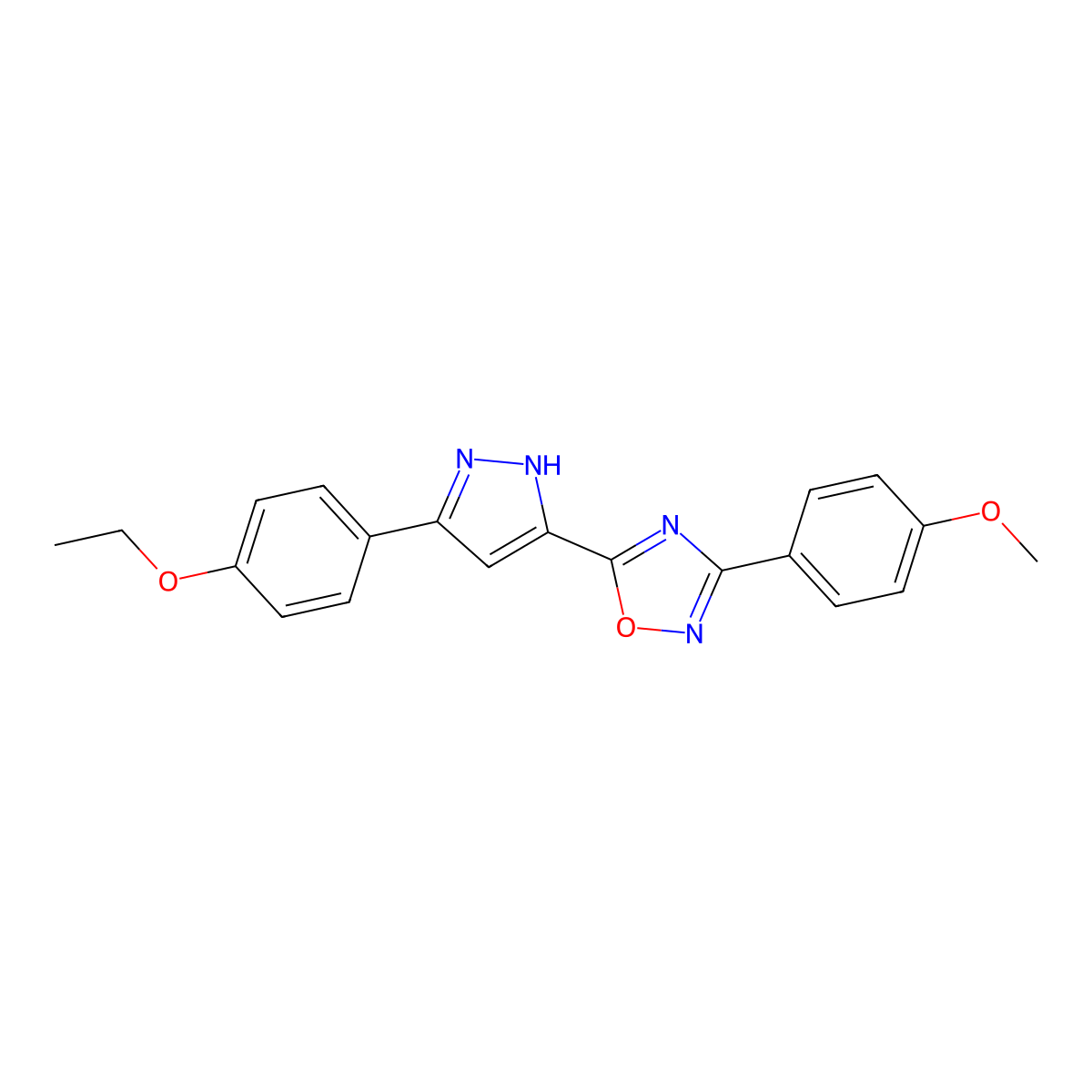 5-[3-(4-ethoxyphenyl)-1H-pyrazol-5-yl]-3-(4-methoxyphenyl)-1,2,4-oxadiazole molecular structure, CAS 1187635-95-5
