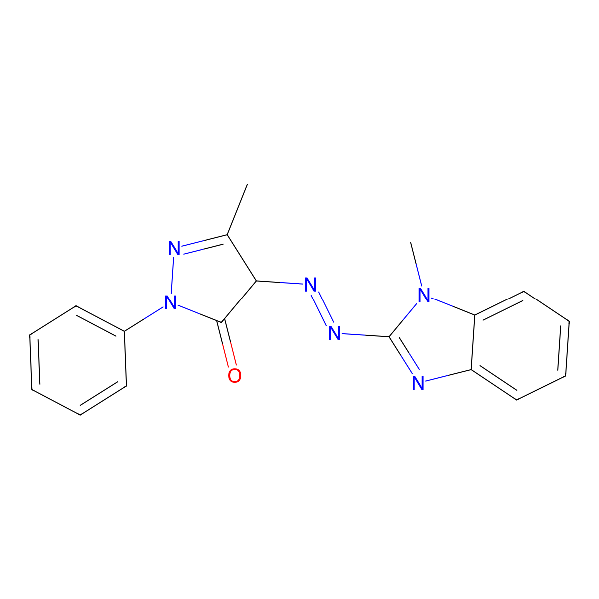 3-Methyl-4-[(1-methylbenzimidazol-2-yl)diazenyl]-1-phenyl-2-pyrazolin-5-one molecular structure, CAS 1187651-13-3