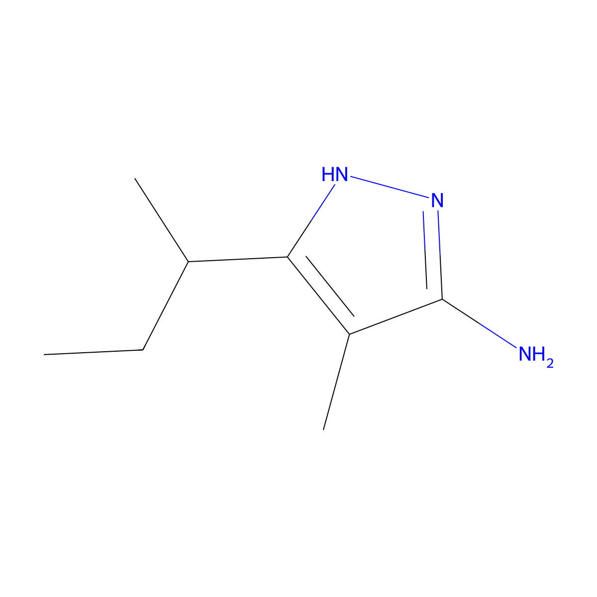 3-(butan-2-yl)-4-methyl-1H-pyrazol-5-amine molecular structure, CAS 1187767-05-0