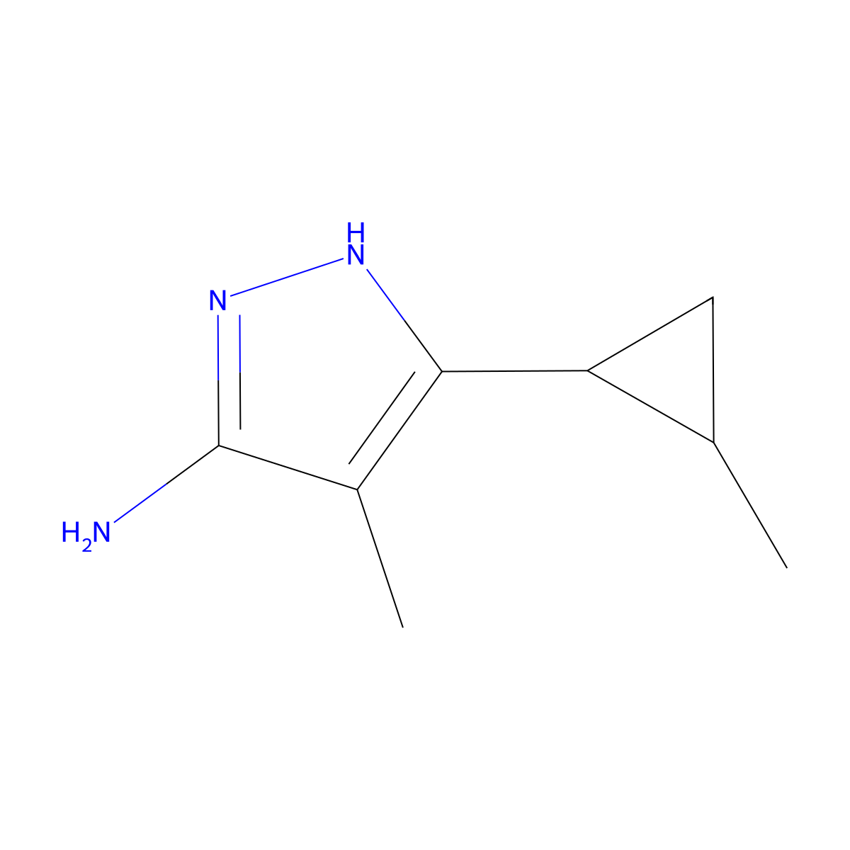 4-Methyl-3-(2-methylcyclopropyl)-1H-pyrazol-5-amine molecular structure, CAS 1187767-06-1