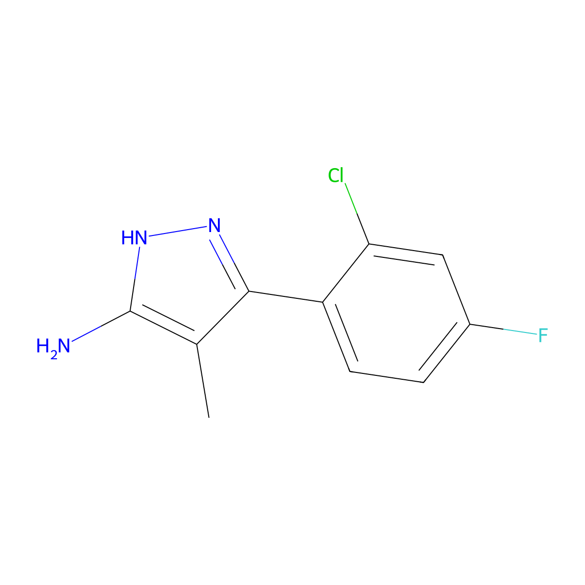 3-(2-Chloro-4-fluorophenyl)-4-methyl-1h-pyrazol-5-amine molecular structure, CAS 1187767-10-7