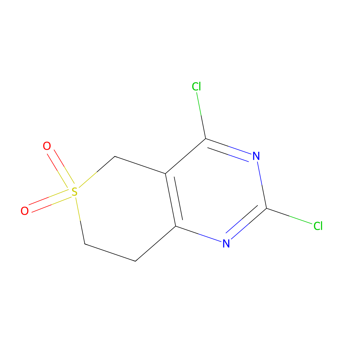 2,4-Dichloro-7,8-dihydro-5H-thiopyrano[4,3-d]pyrimidine 6,6-dioxide molecular structure, CAS 1187830-50-7