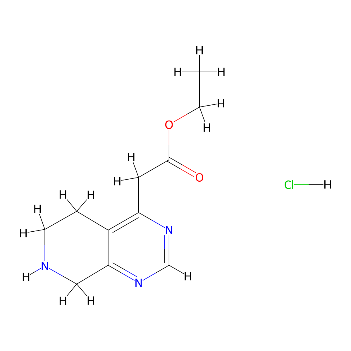 Ethyl 2-(5,6,7,8-tetrahydropyrido[3,4-d]pyrimidin-4-yl)acetate hydrochloride molecular structure, CAS 1187830-52-9