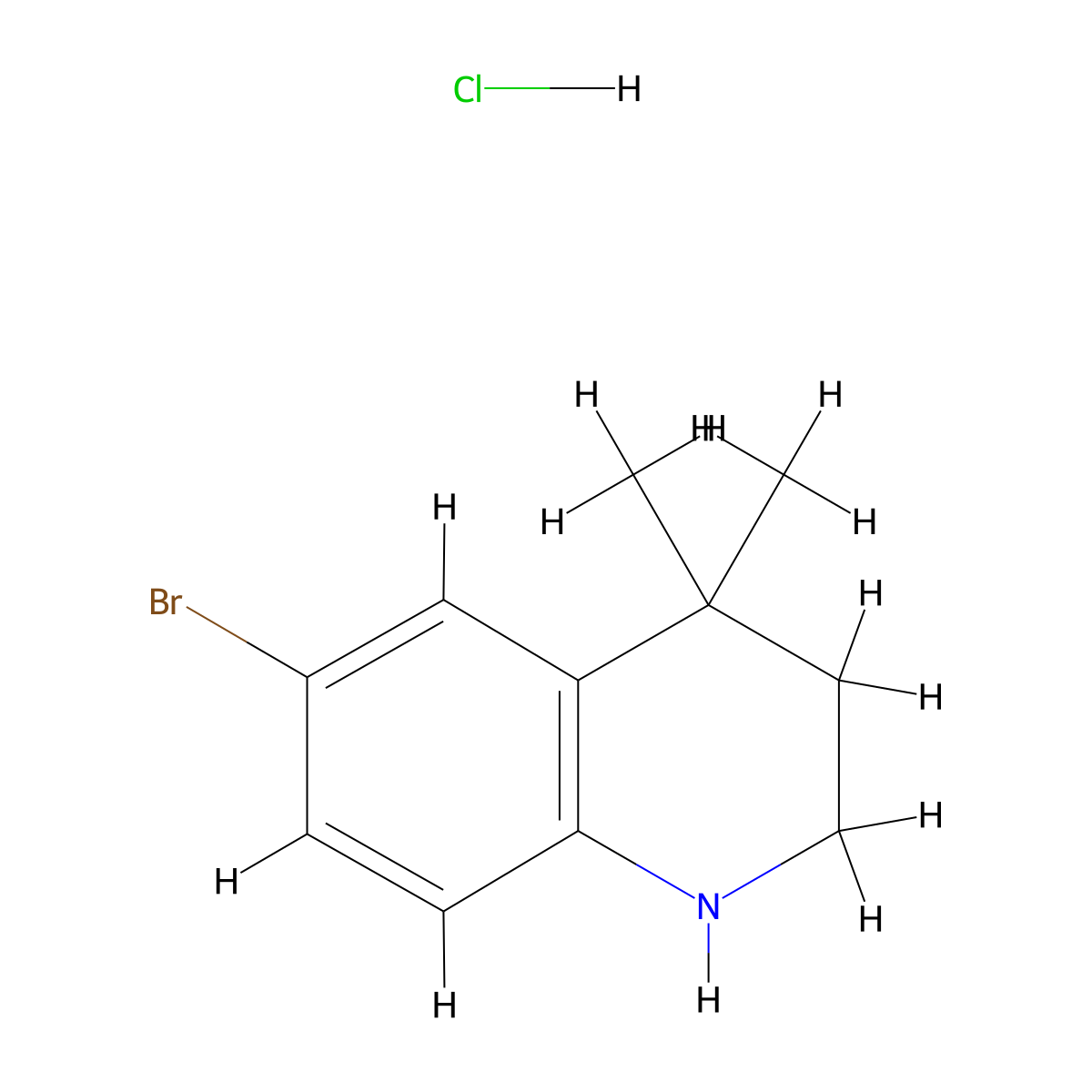 6-Bromo-4,4-dimethyl-1,2,3,4-tetrahydroquinoline, HCl molecular structure, CAS 1187830-63-2