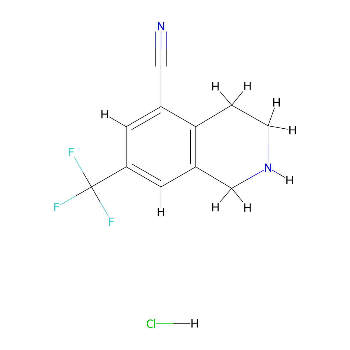 7-(Trifluoromethyl)-1,2,3,4-tetrahydroisoquinoline-5-carbonitrile hydrochloride molecular structure, CAS 1187830-66-5