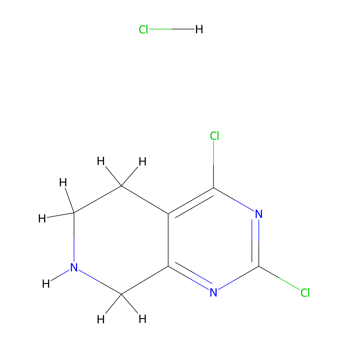 2,4-Dichloro-5,6,7,8-tetrahydropyrido[3,4-d]pyrimidine hydrochloride molecular structure, CAS 1187830-76-7