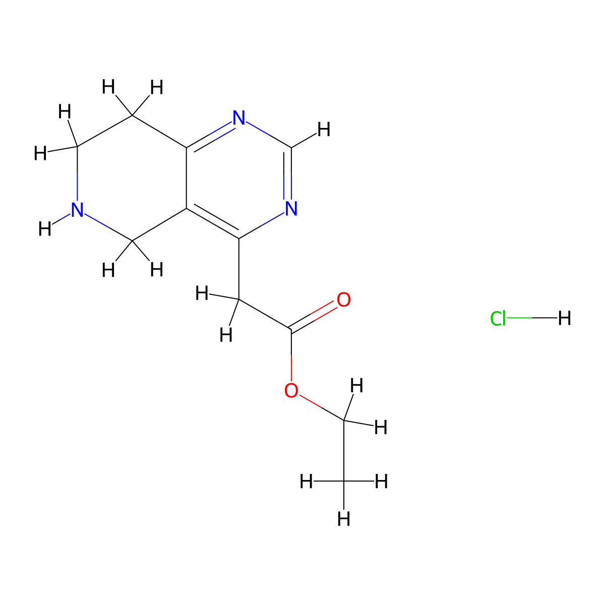 Ethyl 2-(5,6,7,8-tetrahydropyrido[4,3-d]pyrimidin-4-yl)acetate hydrochloride molecular structure, CAS 1187830-78-9