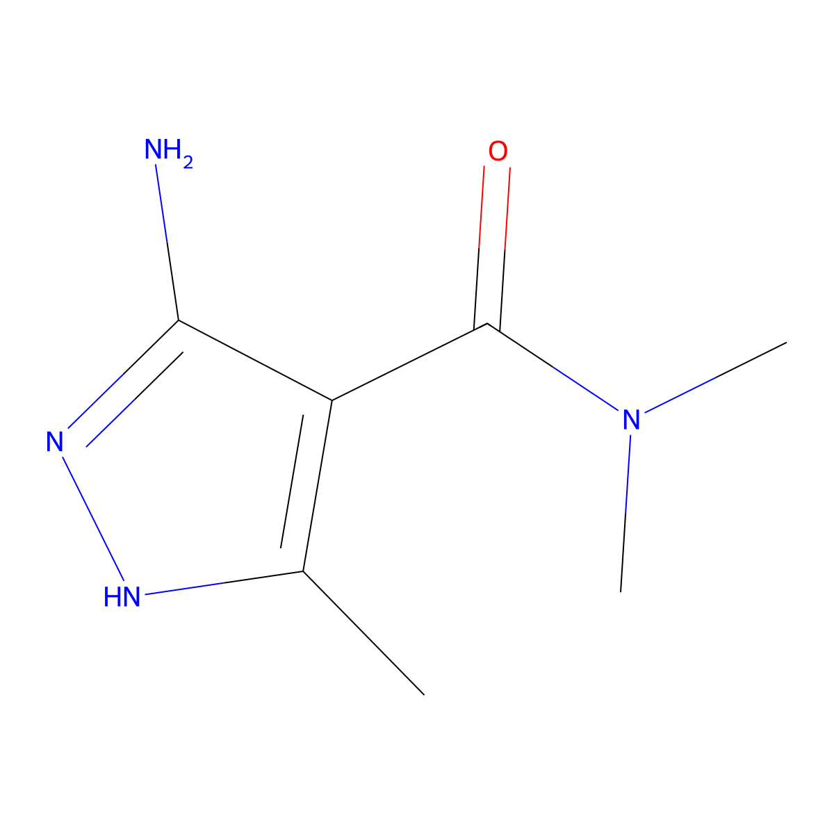 5-amino-N,N,3-trimethyl-1H-pyrazole-4-carboxamide molecular structure, CAS 1187861-76-2