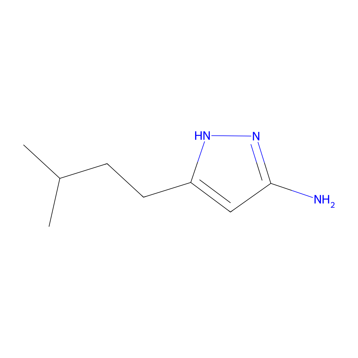 3-(3-methylbutyl)-1H-pyrazol-5-amine molecular structure, CAS 1187862-39-0