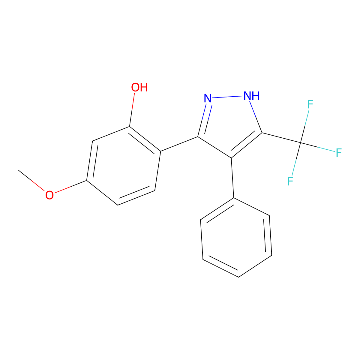 5-methoxy-2-(4-phenyl-5-(trifluoromethyl)-1H-pyrazol-3-yl)phenol molecular structure, CAS 1187875-30-4