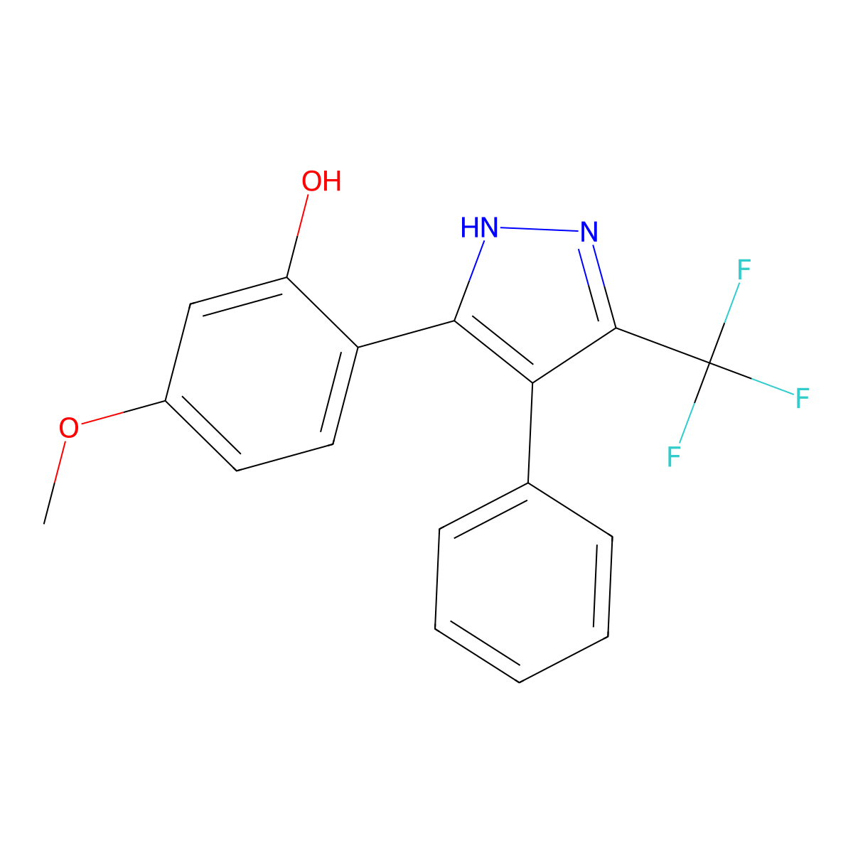5-methoxy-2-(4-phenyl-5-(trifluoromethyl)-1H-pyrazol-3-yl)phenol molecular structure, CAS 1187875-30-4