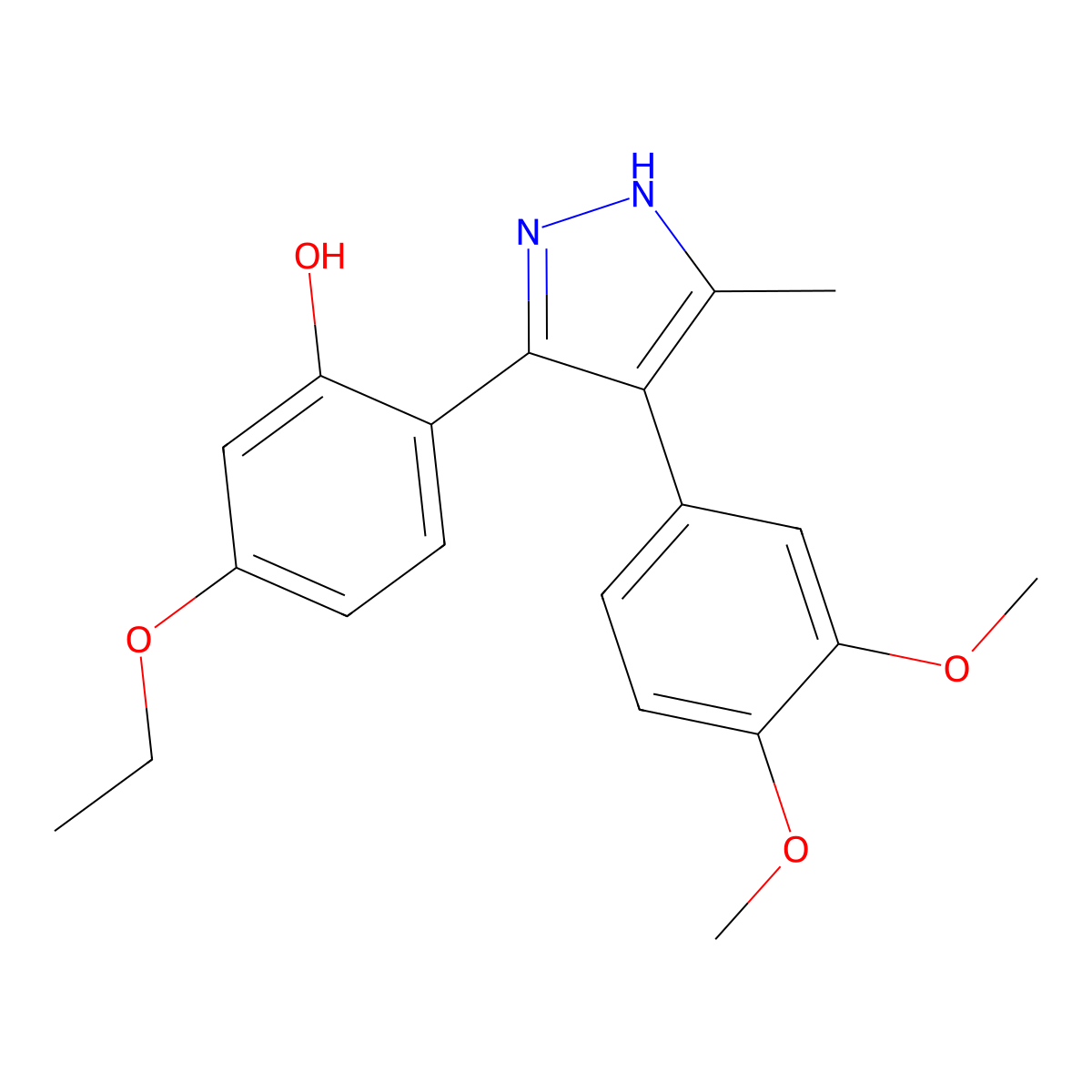 2-(4-(3,4-dimethoxyphenyl)-5-methyl-1H-pyrazol-3-yl)-5-ethoxyphenol molecular structure, CAS 1187875-31-5
