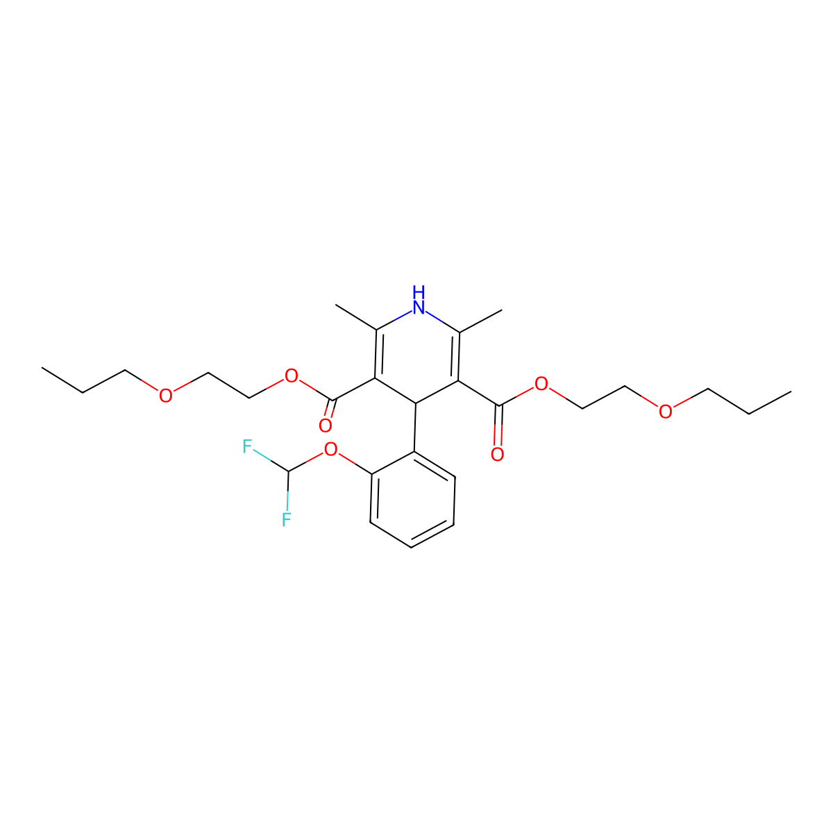 3,5-Bis(2-propoxyethyl) 4-(2-(difluoromethoxy)phenyl)-1,4-dihydro-2,6-dimethyl-3,5-pyridinedicarboxylate molecular structure, CAS 118790-71-9