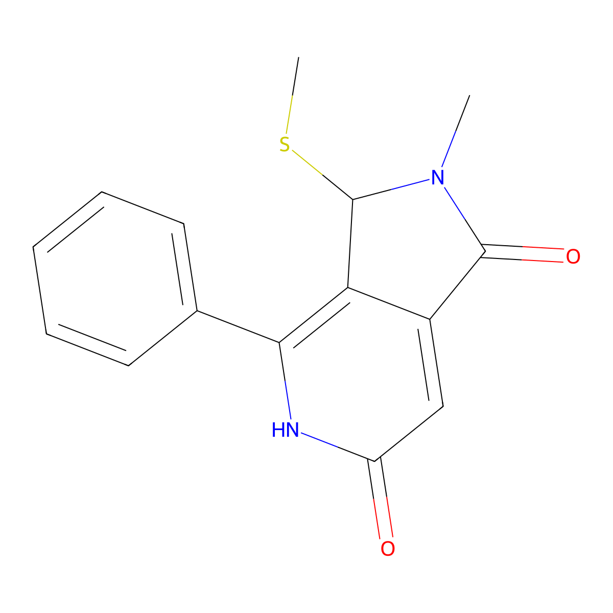 2-Methyl-3-(methylthio)-4-phenyl-2,3-dihydro-1H-pyrrolo[3,4-c]pyridine-1,6(5H)-dione molecular structure, CAS 118792-66-8