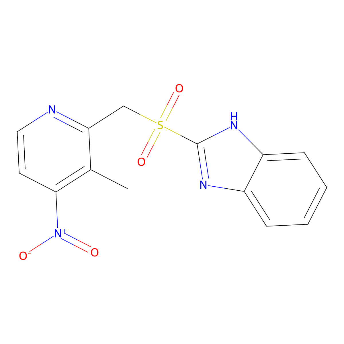 2-(((3-Methyl-4-nitropyridin-2-yl)methyl)sulfonyl)-1H-benzo[d]imidazole molecular structure, CAS 1187926-85-7