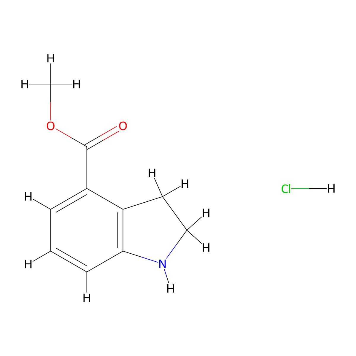 methyl 2,3-dihydro-1H-indole-4-carboxylate hydrochloride molecular structure, CAS 1187927-40-7