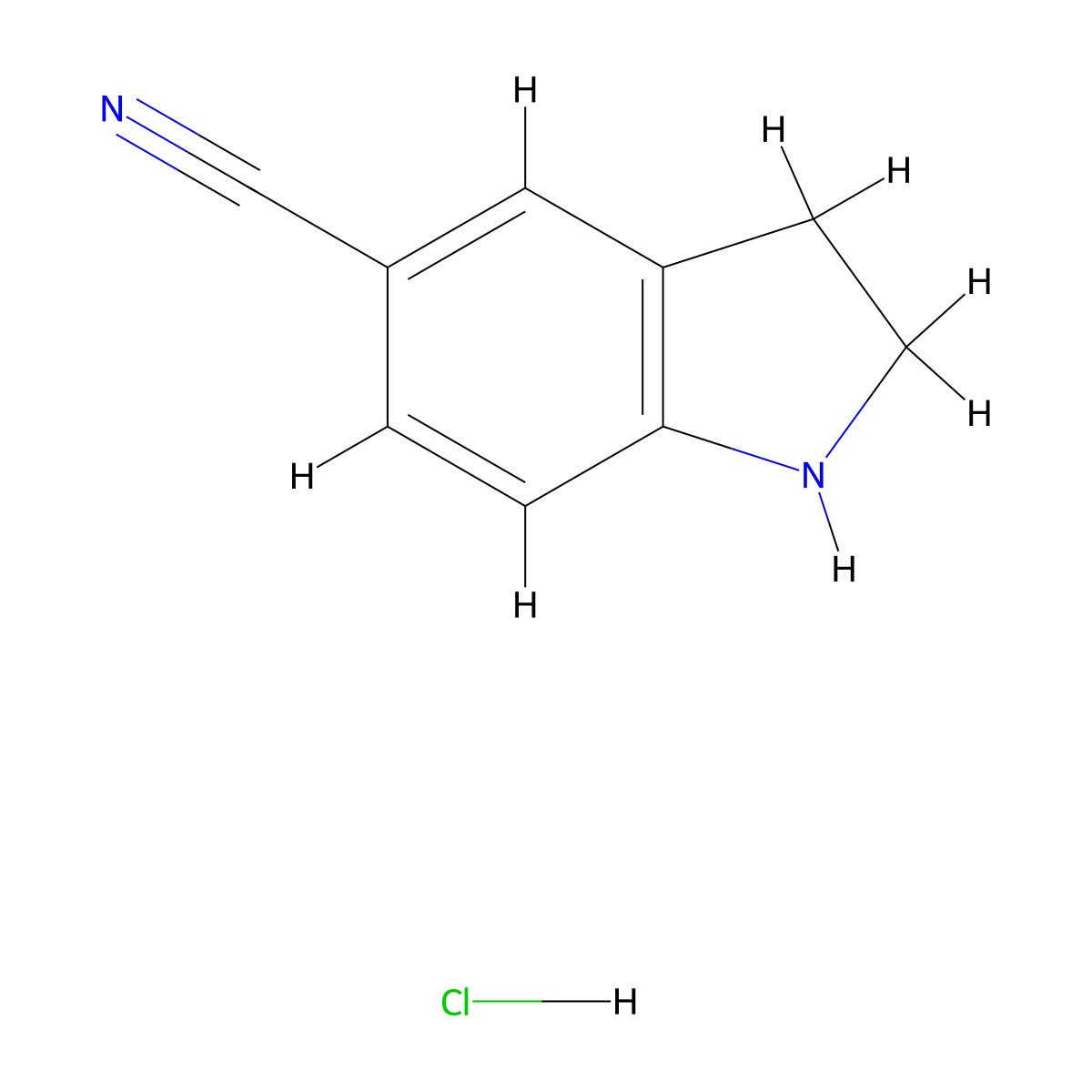 Indoline-5-carbonitrile hydrochloride molecular structure, CAS 1187927-98-5