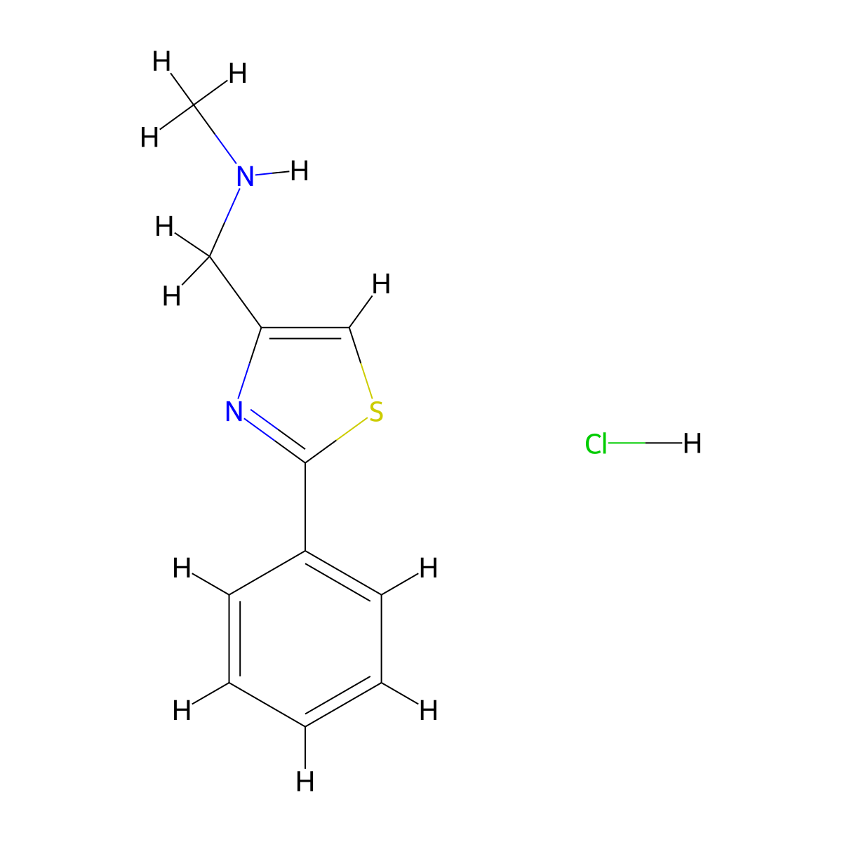 Methyl((2-phenyl-1,3-thiazol-4-yl)methyl)amine hydrochloride molecular structure, CAS 1187928-00-2