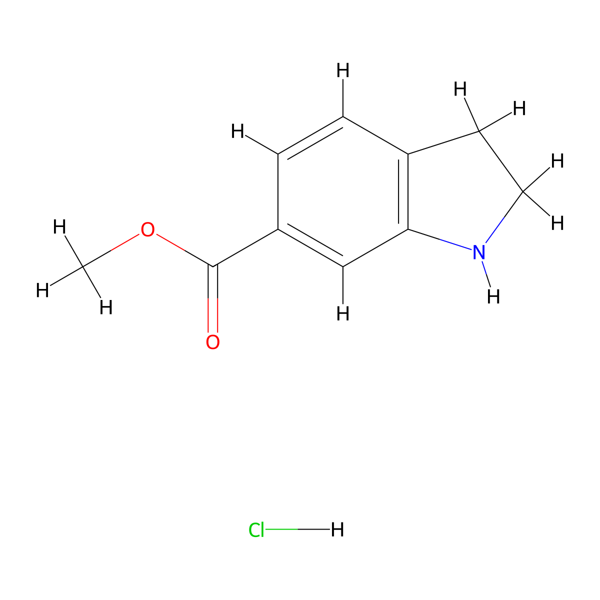methyl 2,3-dihydro-1H-indole-6-carboxylate hydrochloride molecular structure, CAS 1187928-05-7