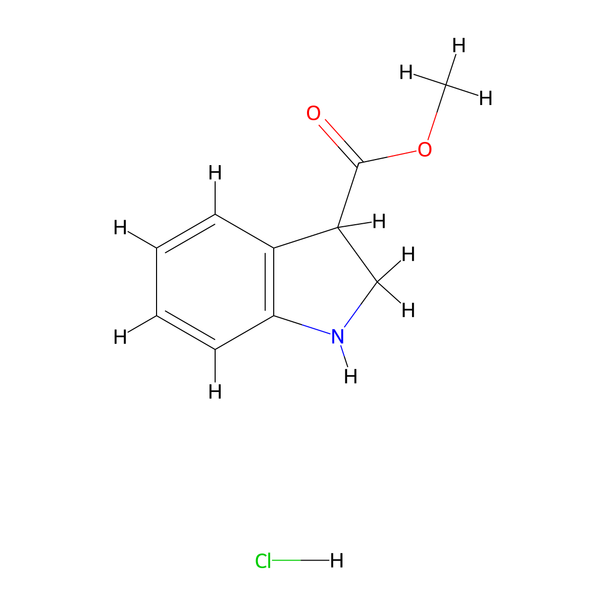 Methyl indoline-3-carboxylate hydrochloride molecular structure, CAS 1187928-23-9