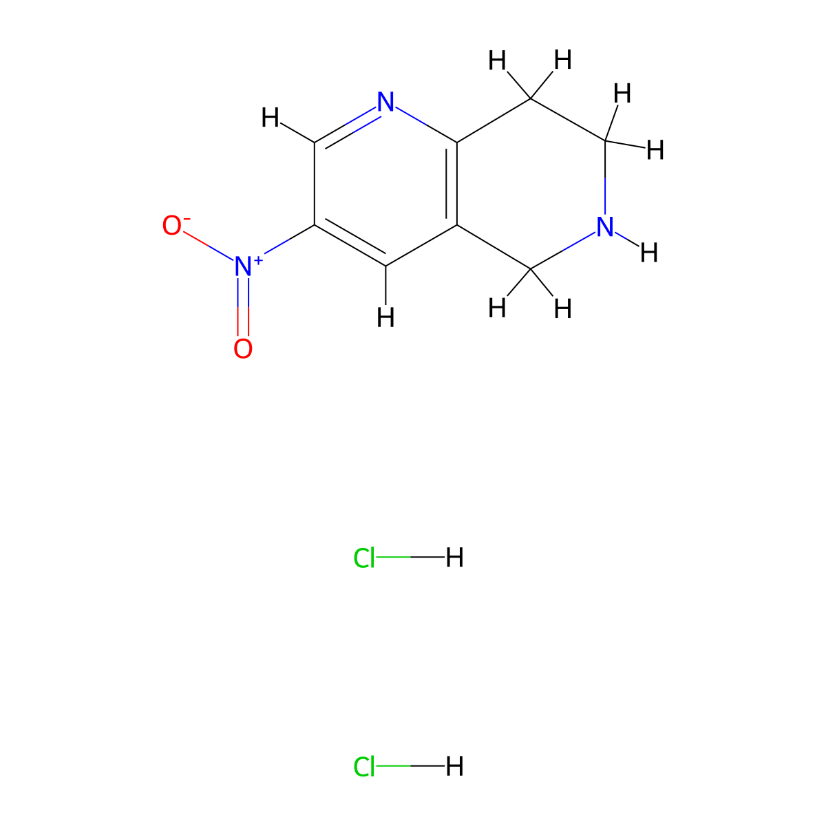 3-Nitro-5,6,7,8-tetrahydro-1,6-naphthyridine dihydrochloride molecular structure, CAS 1187928-81-9