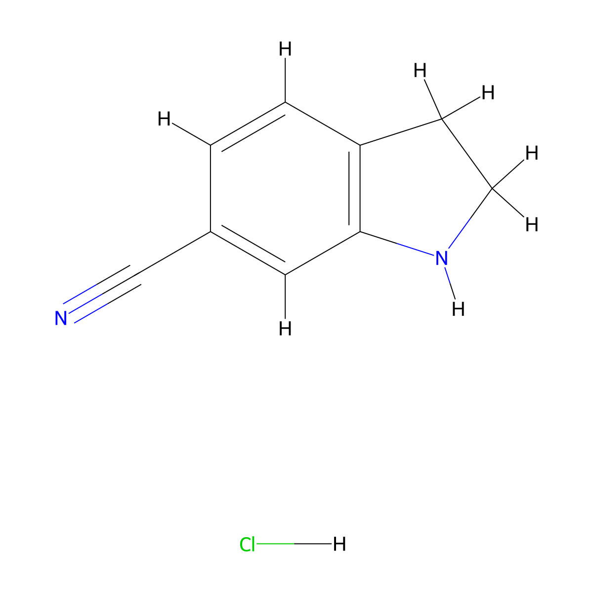 2,3-dihydro-1H-indole-6-carbonitrile hydrochloride molecular structure, CAS 1187928-89-7