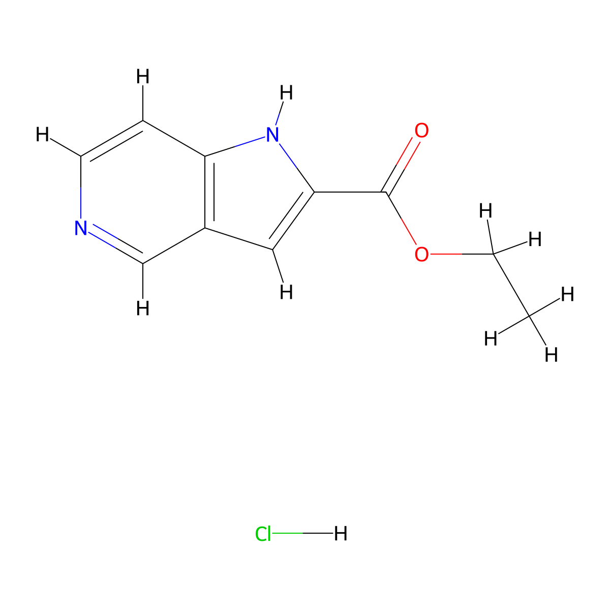 Ethyl 1H-pyrrolo[3,2-c]pyridine-2-carboxylate hydrochloride molecular structure, CAS 1187929-10-7