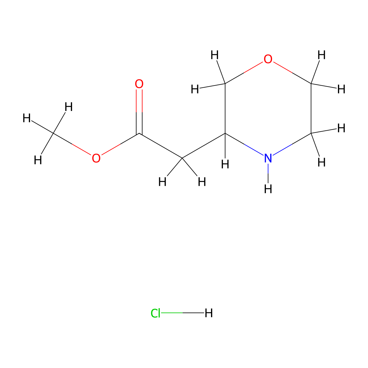 Morpholine-3-acetic acid methyl ester hydrochloride molecular structure, CAS 1187929-21-0