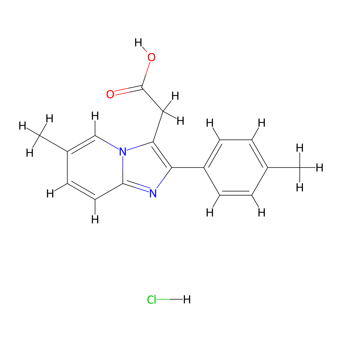 2-(6-Methyl-2-(p-tolyl)imidazo[1,2-a]pyridin-3-yl)acetic acid hydrochloride molecular structure, CAS 1187929-27-6