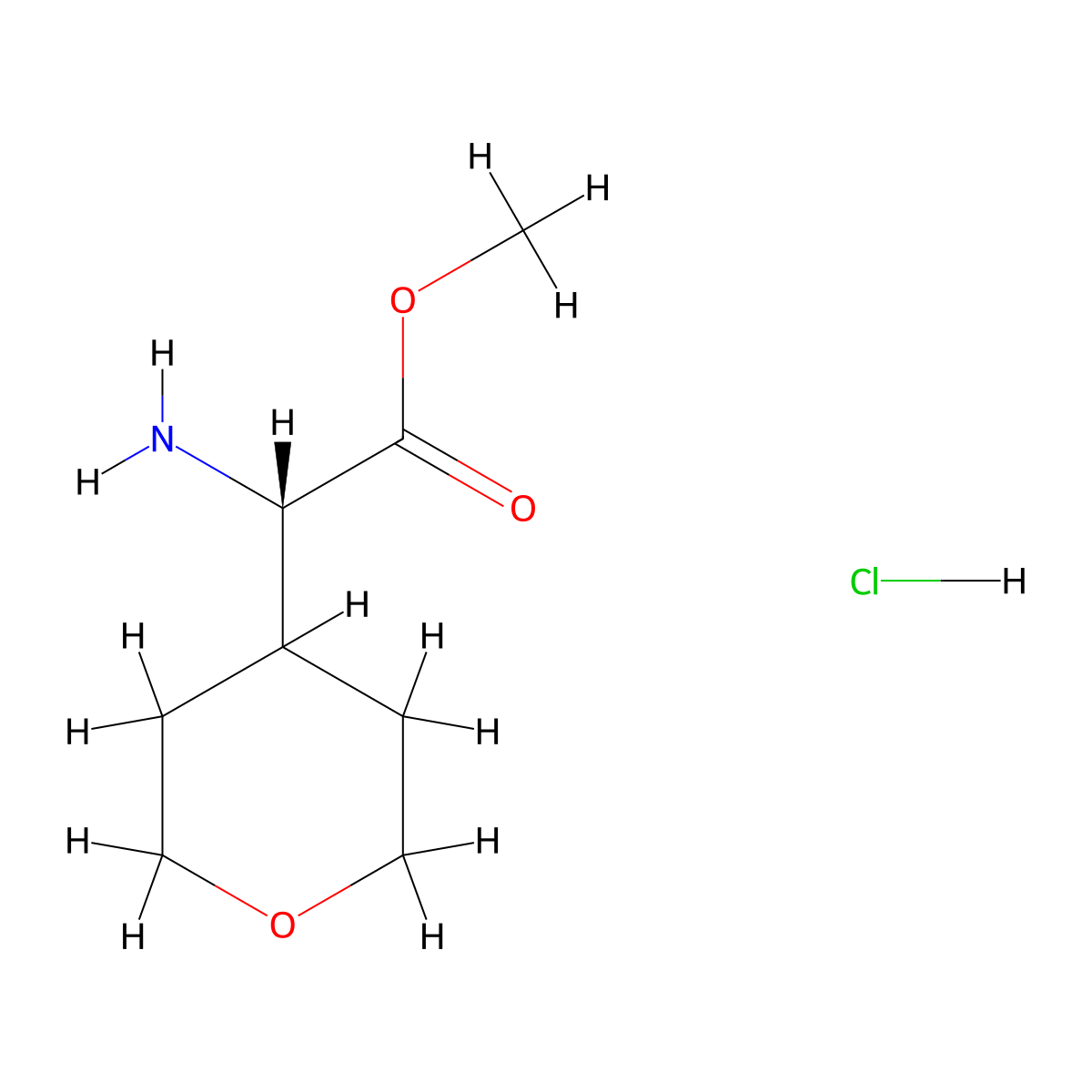 (S)-Amino-(tetrahydro-pyran-4-yl)-acetic acid methyl ester hydrochloride molecular structure, CAS 1187929-82-3