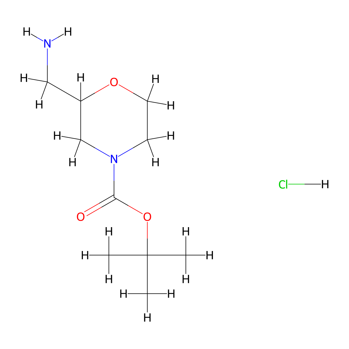 2-Aminomethyl-morpholine-4-carboxylic acid tert-butyl ester hydrochloride molecular structure, CAS 1187930-26-2