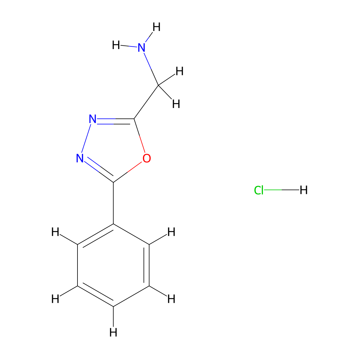 (5-Phenyl-1,3,4-oxadiazol-2-yl)methanamine hydrochloride molecular structure, CAS 1187931-09-4