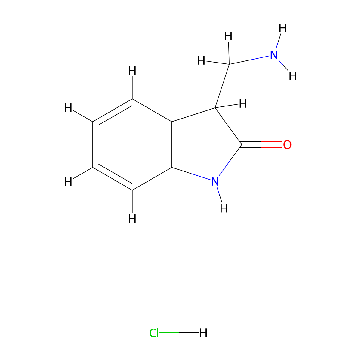 3-Aminomethyl-1,3-dihydro-indol-2-one hydrochloride molecular structure, CAS 1187931-73-2